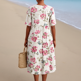 Sílvia - Vestido Floral Vintage Estilo Linho
