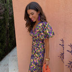 Vestido Ana Elegante Verão - Verde/Roxo Púrpura