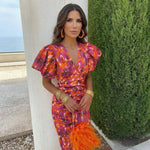 Vestido Ana Elegante Verão - Laranja/Roxo Púrpura
