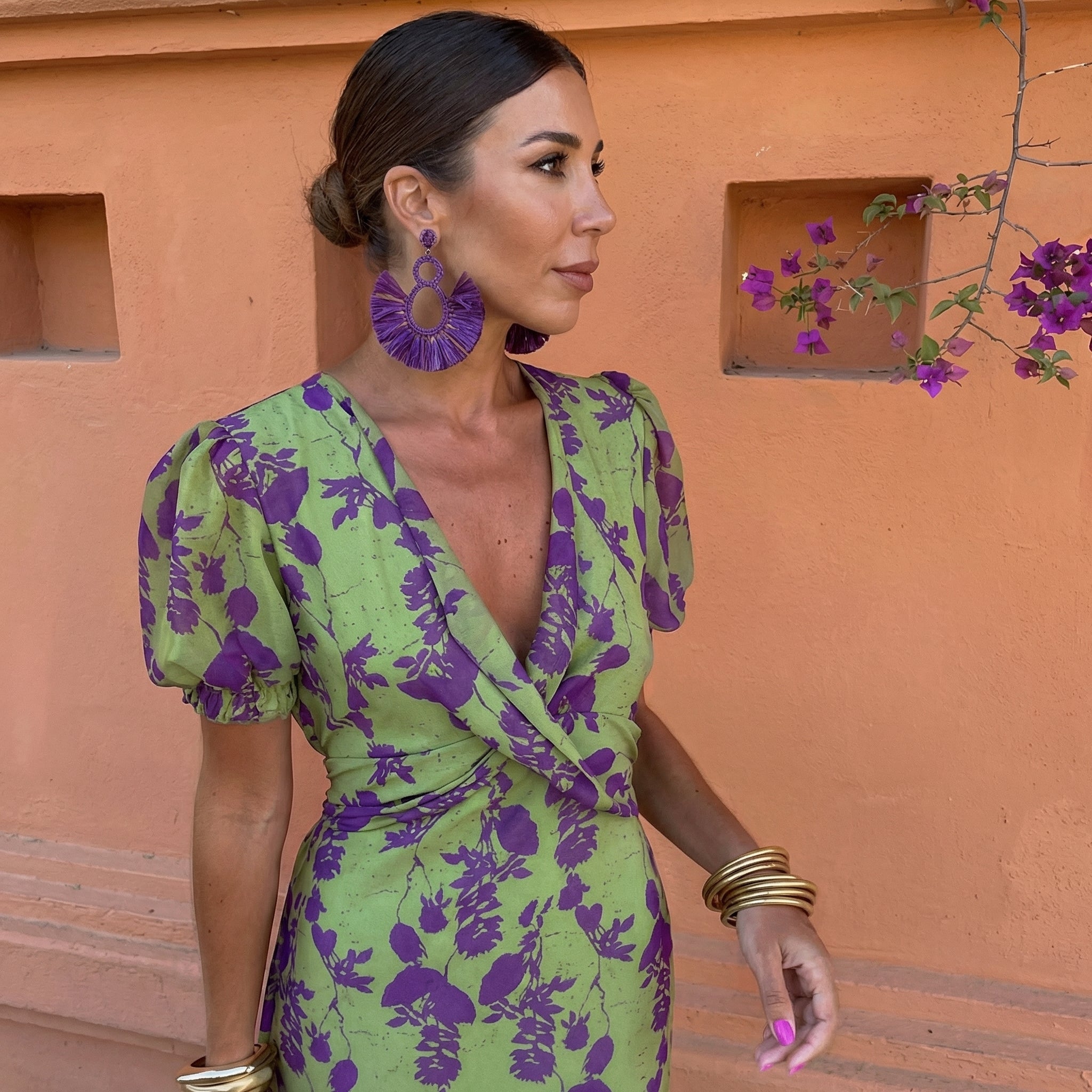 Vestido Ana Elegante Verão - Verde/Violeta